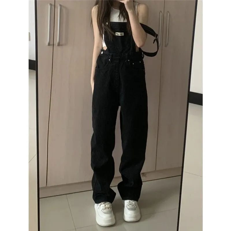Denim High Waist Wide Leg Overalls Trousers (2 Colors)