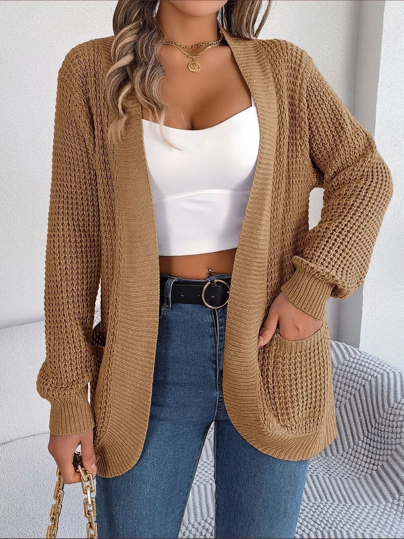 Chunky Knit Open Front Cardigan with Pockets (5 Colors)