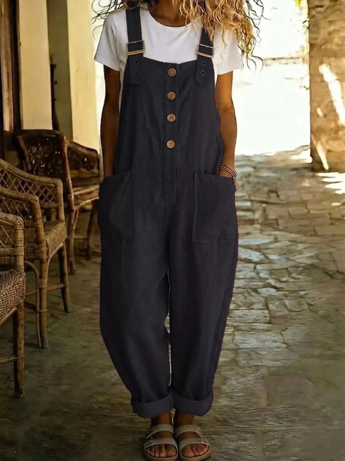 Button Front Wide Leg Overalls (7 Colors)