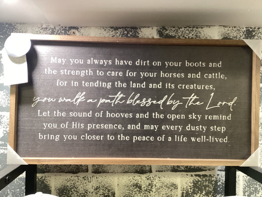 "Dirt on Your Boots" Western Prayer Wood Sign
