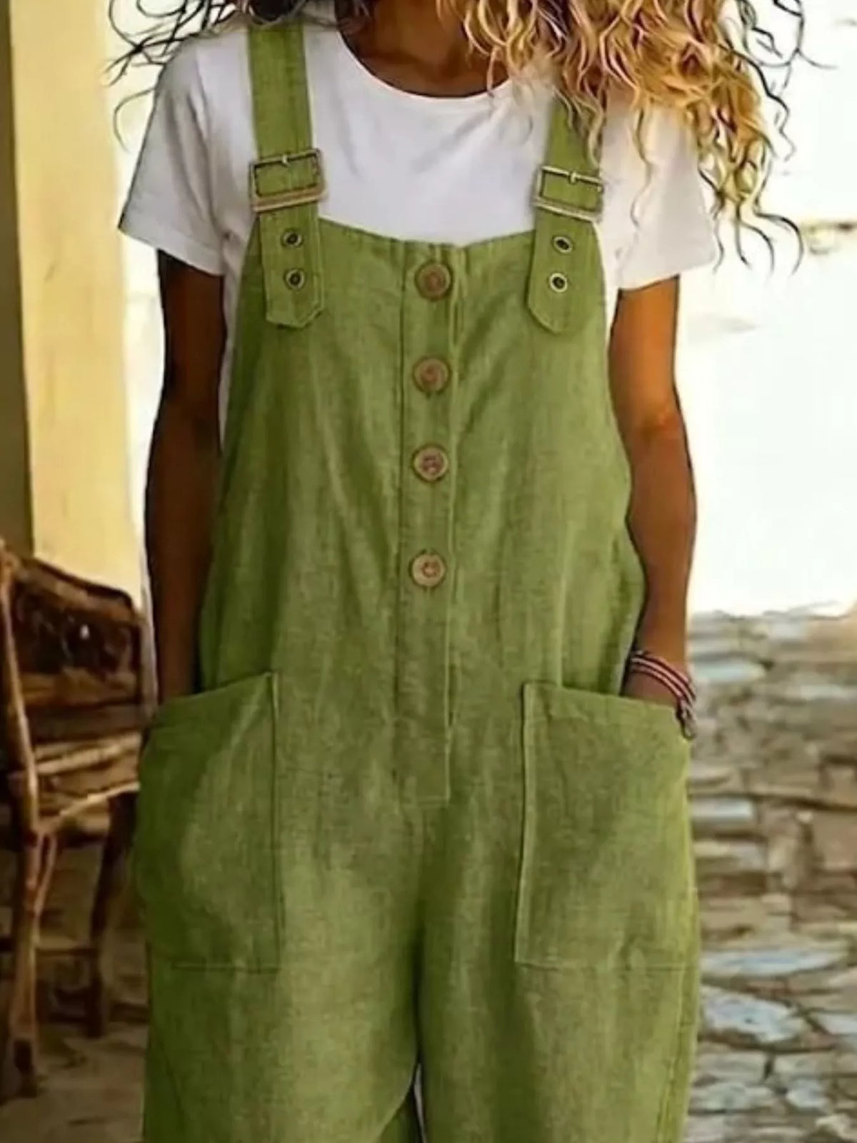 Button Front Wide Leg Overalls (7 Colors)