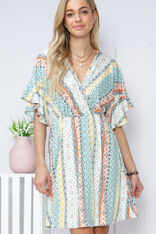 Plus Geometric Short Sleeve Wrap Dress (2 Colors)