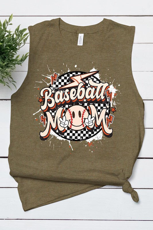 Baseball Mom Smiley Face Muscle Tank (6 Colors)