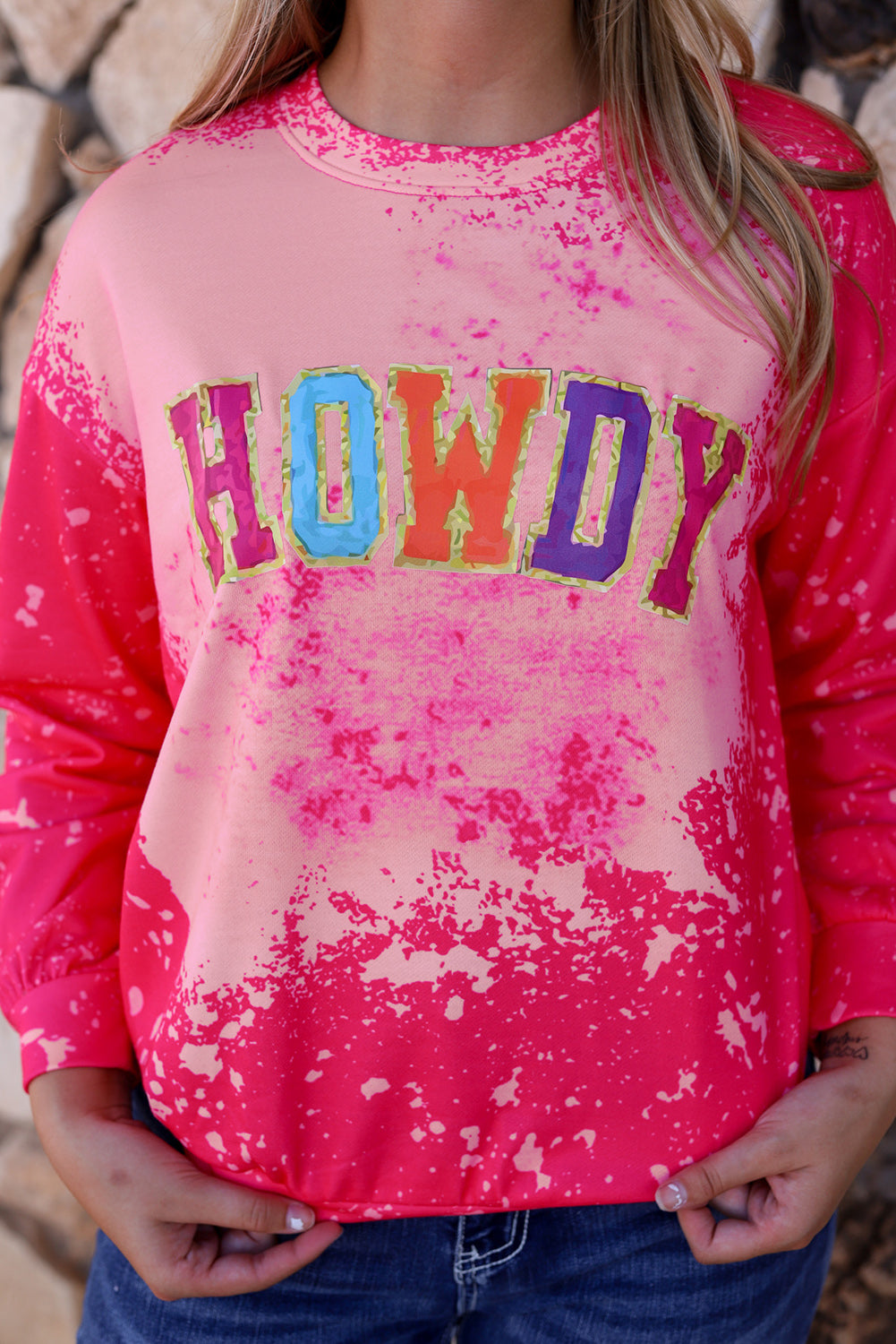 Rose Glitter HOWDY Graphic Western Tie Dye Sweatshirt