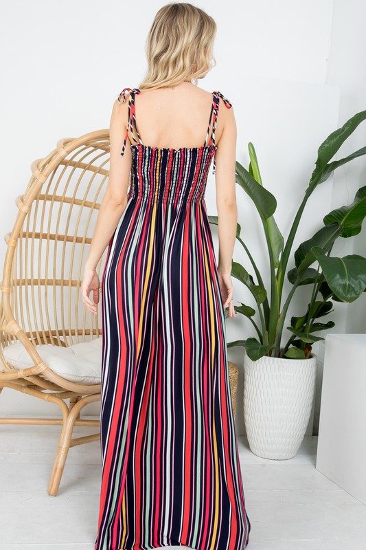 Stripe Smocked Maxi Dress