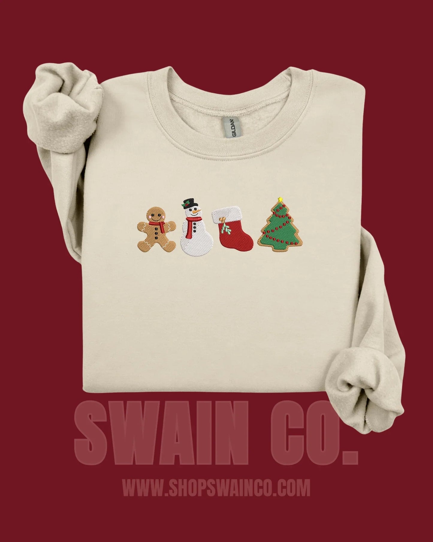 Embroidered Christmas Cookie Crewneck Sweatshirt