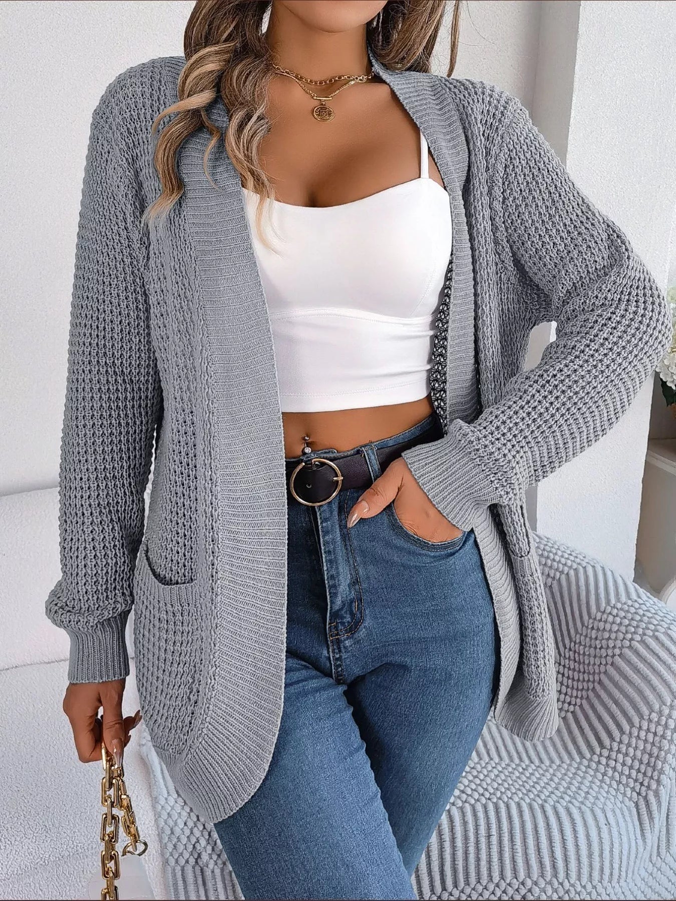 Chunky Knit Open Front Cardigan with Pockets (5 Colors)