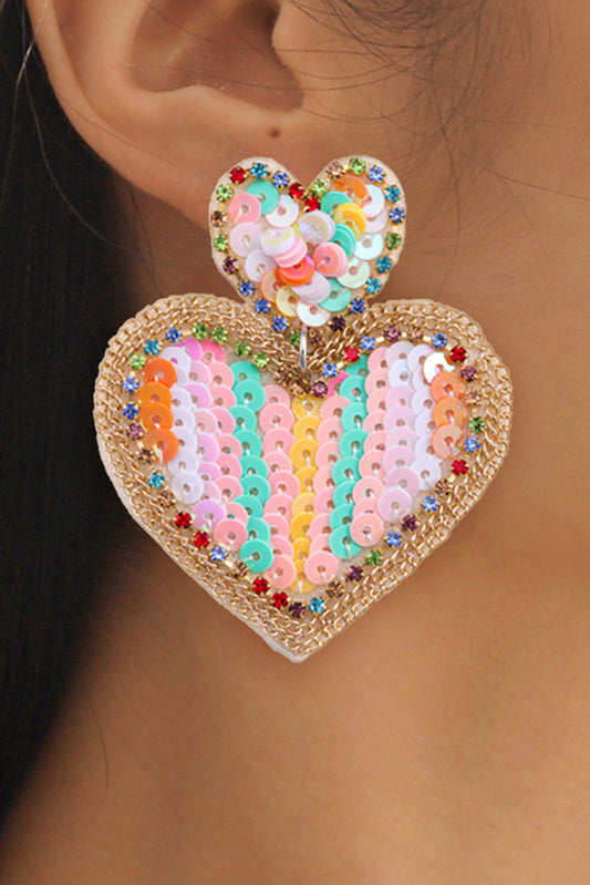 Pink Colorful Sequined Hearts Fashion Earrings