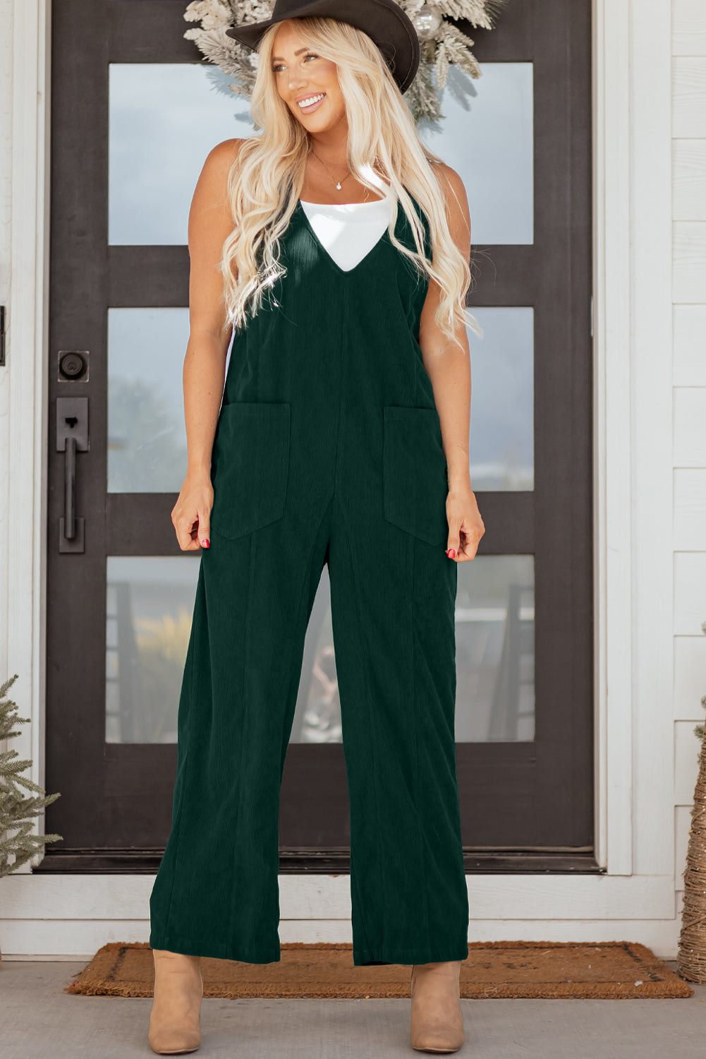 Elle Corduroy Patched Sleeveless Jumpsuit
