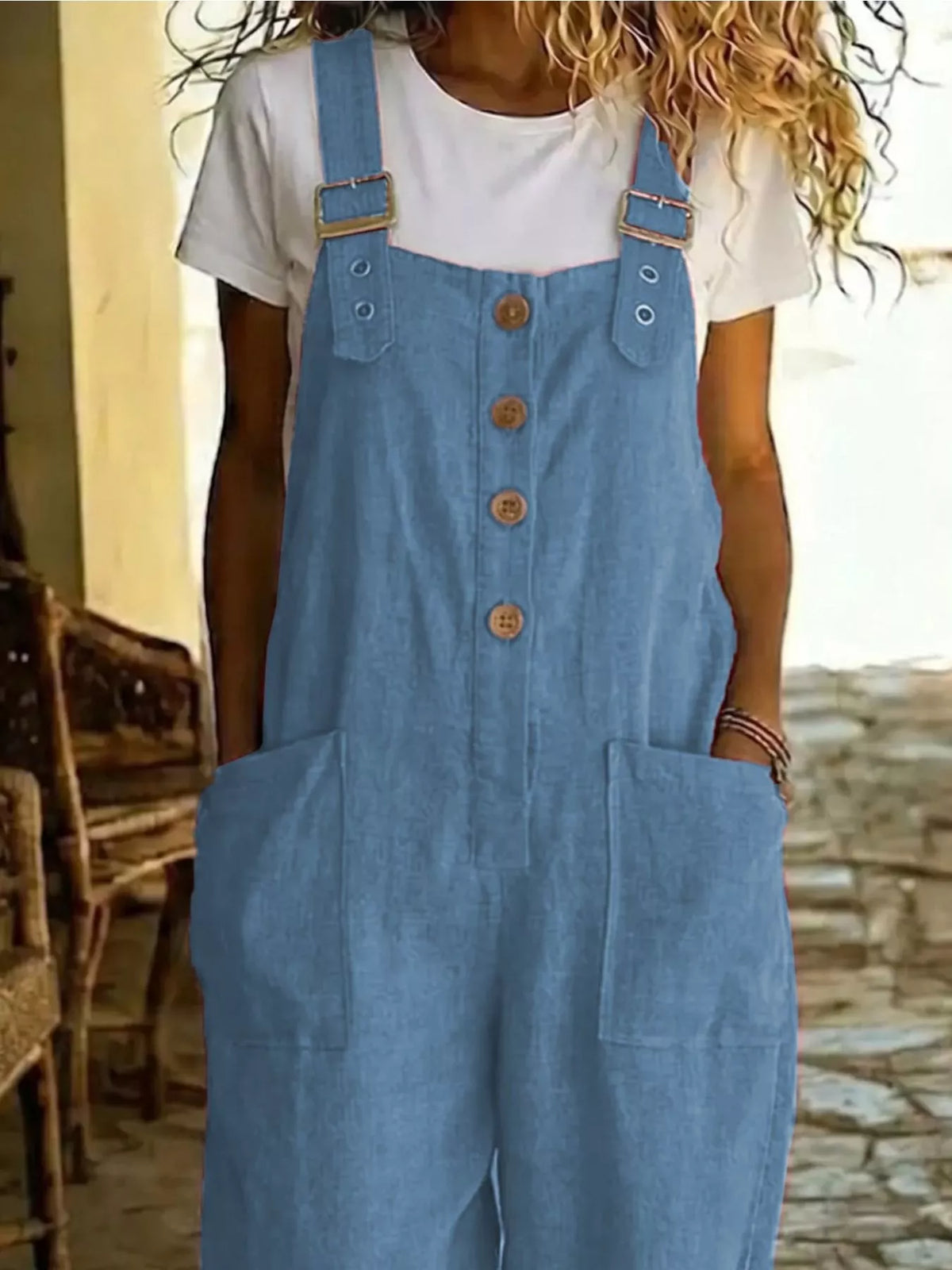 Button Front Wide Leg Overalls (7 Colors)