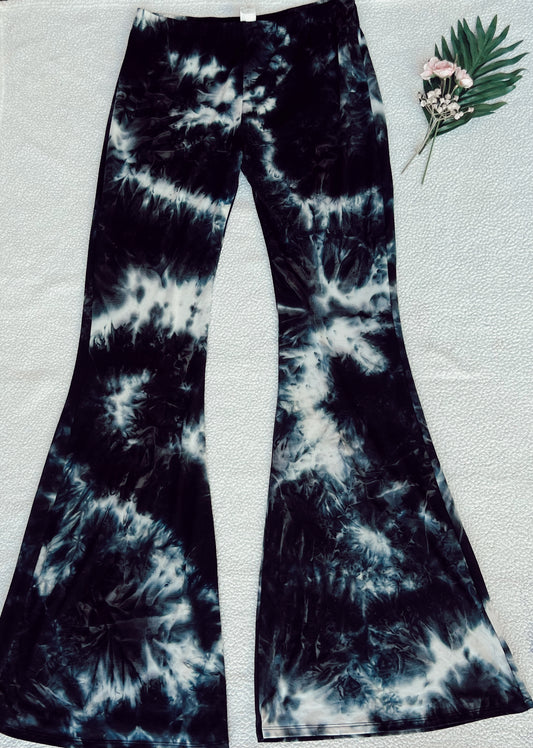 Black and White Tie Dye Flare Pants