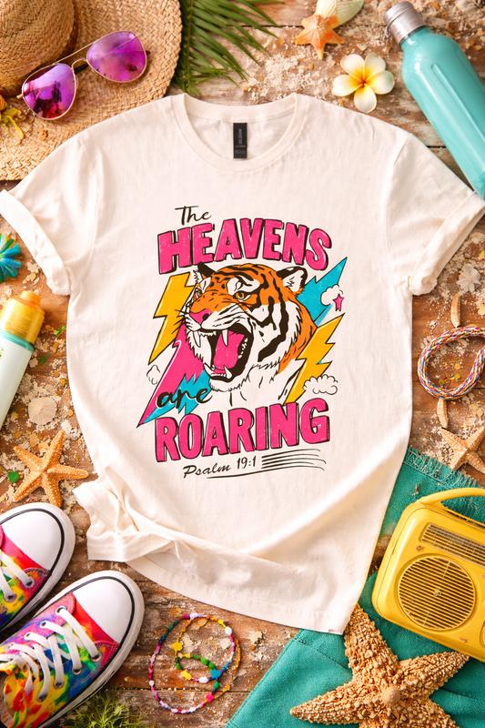 The Heavens Are Roaring Retro Tiger Shirt | Psalm 19:1 Bible Verse Tee | Christian Graphic Tee | Vintage Faith Shirt | Unisex Jesus Tee