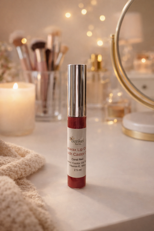Denkel Farms Beeswax Lip Gloss – Coral Red