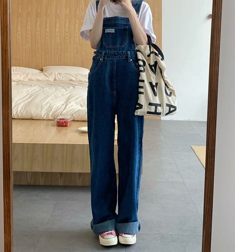 Denim High Waist Wide Leg Overalls Trousers (2 Colors)