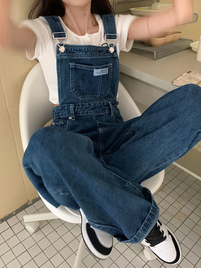 Denim High Waist Wide Leg Overalls Trousers (2 Colors)