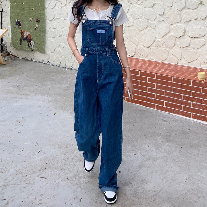 Denim High Waist Wide Leg Overalls Trousers (2 Colors)