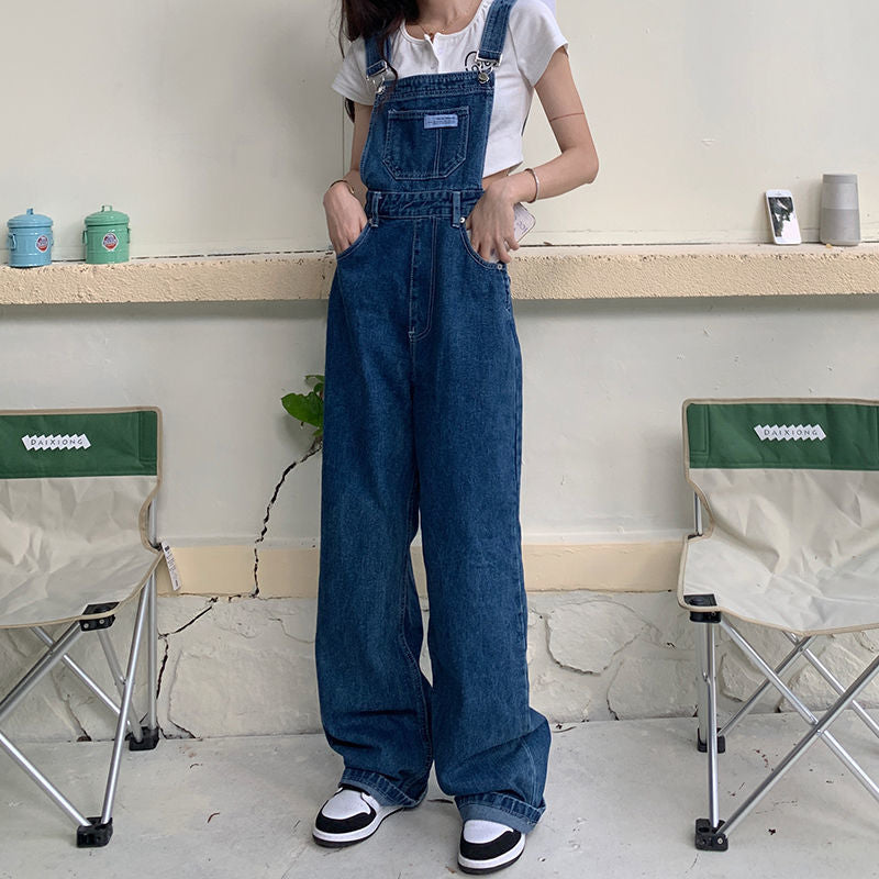 Denim High Waist Wide Leg Overalls Trousers (2 Colors)