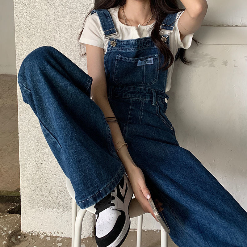 Denim High Waist Wide Leg Overalls Trousers (2 Colors)