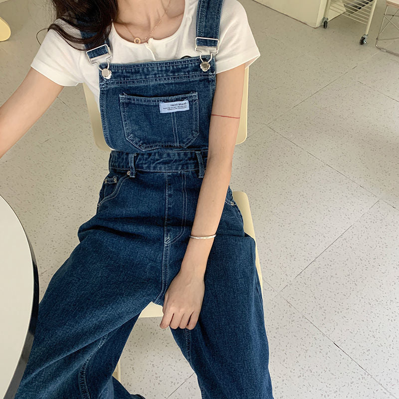 Denim High Waist Wide Leg Overalls Trousers (2 Colors)