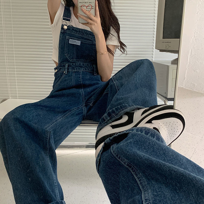 Denim High Waist Wide Leg Overalls Trousers (2 Colors)