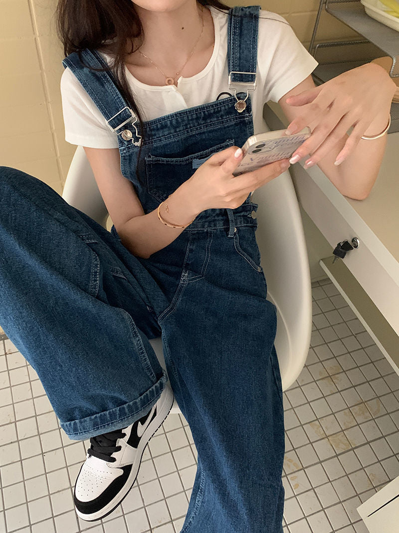 Denim High Waist Wide Leg Overalls Trousers (2 Colors)