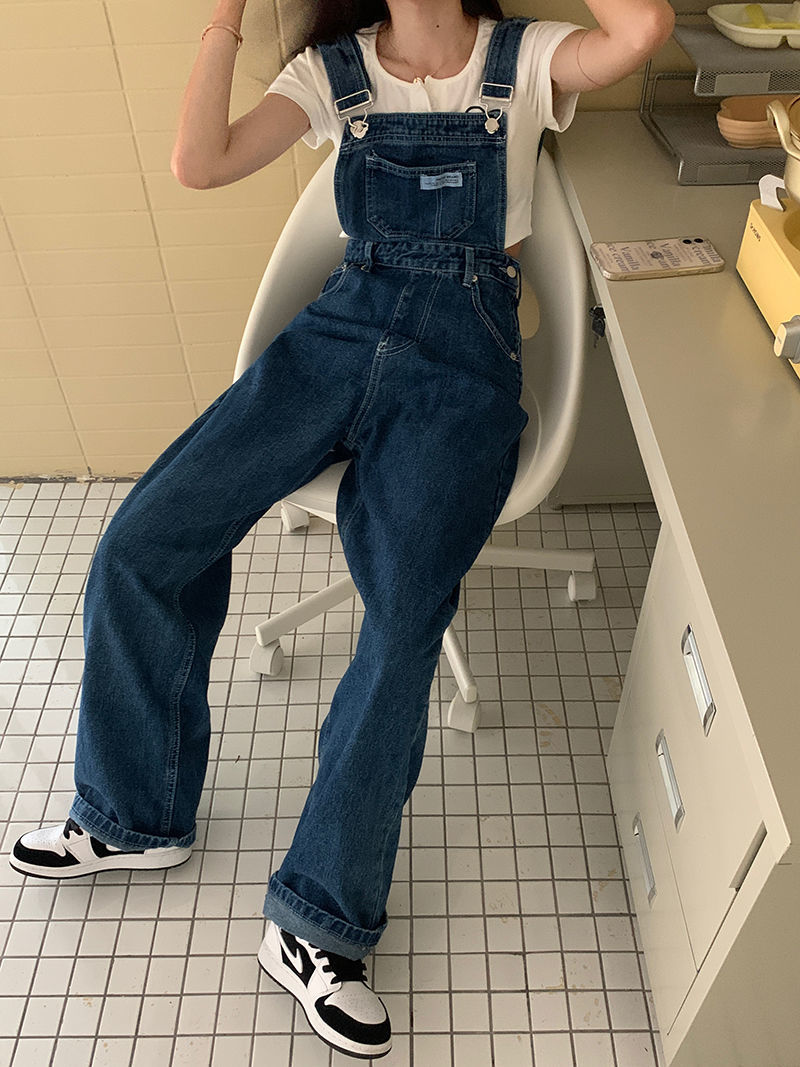 Denim High Waist Wide Leg Overalls Trousers (2 Colors)