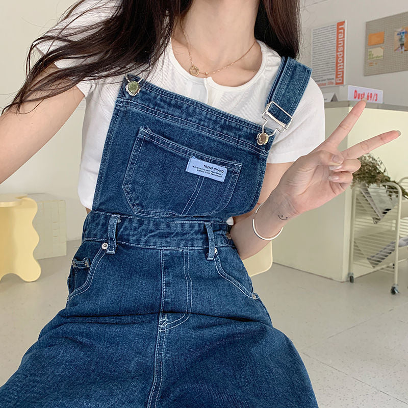 Denim High Waist Wide Leg Overalls Trousers (2 Colors)