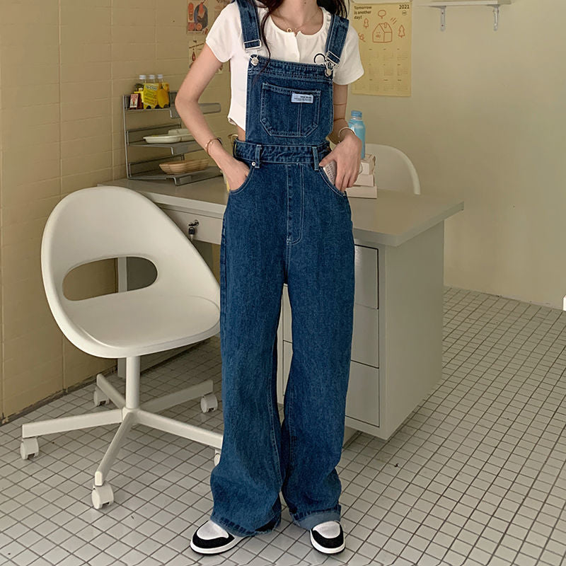 Denim High Waist Wide Leg Overalls Trousers (2 Colors)