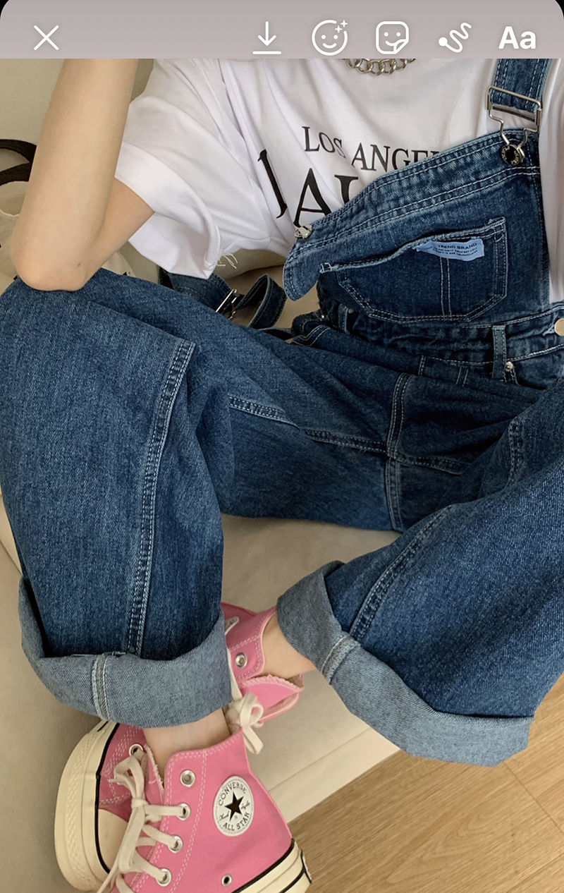 Denim High Waist Wide Leg Overalls Trousers (2 Colors)