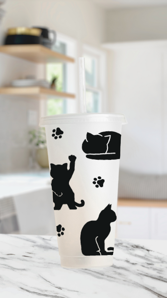 Kitty Cat Cold Cup – 24 oz Reusable Tumbler with Straw Cleaner