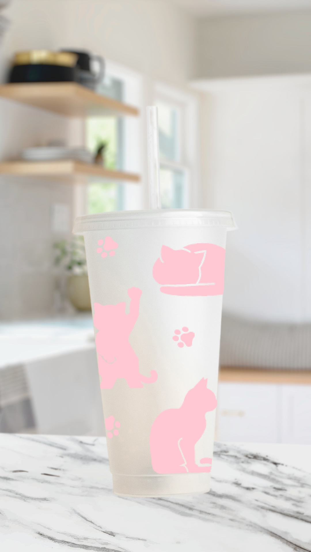 Kitty Cat Cold Cup – 24 oz Reusable Tumbler with Straw Cleaner