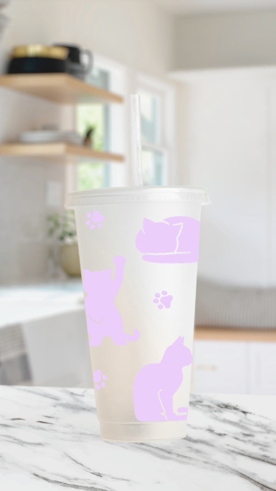Kitty Cat Cold Cup – 24 oz Reusable Tumbler with Straw Cleaner