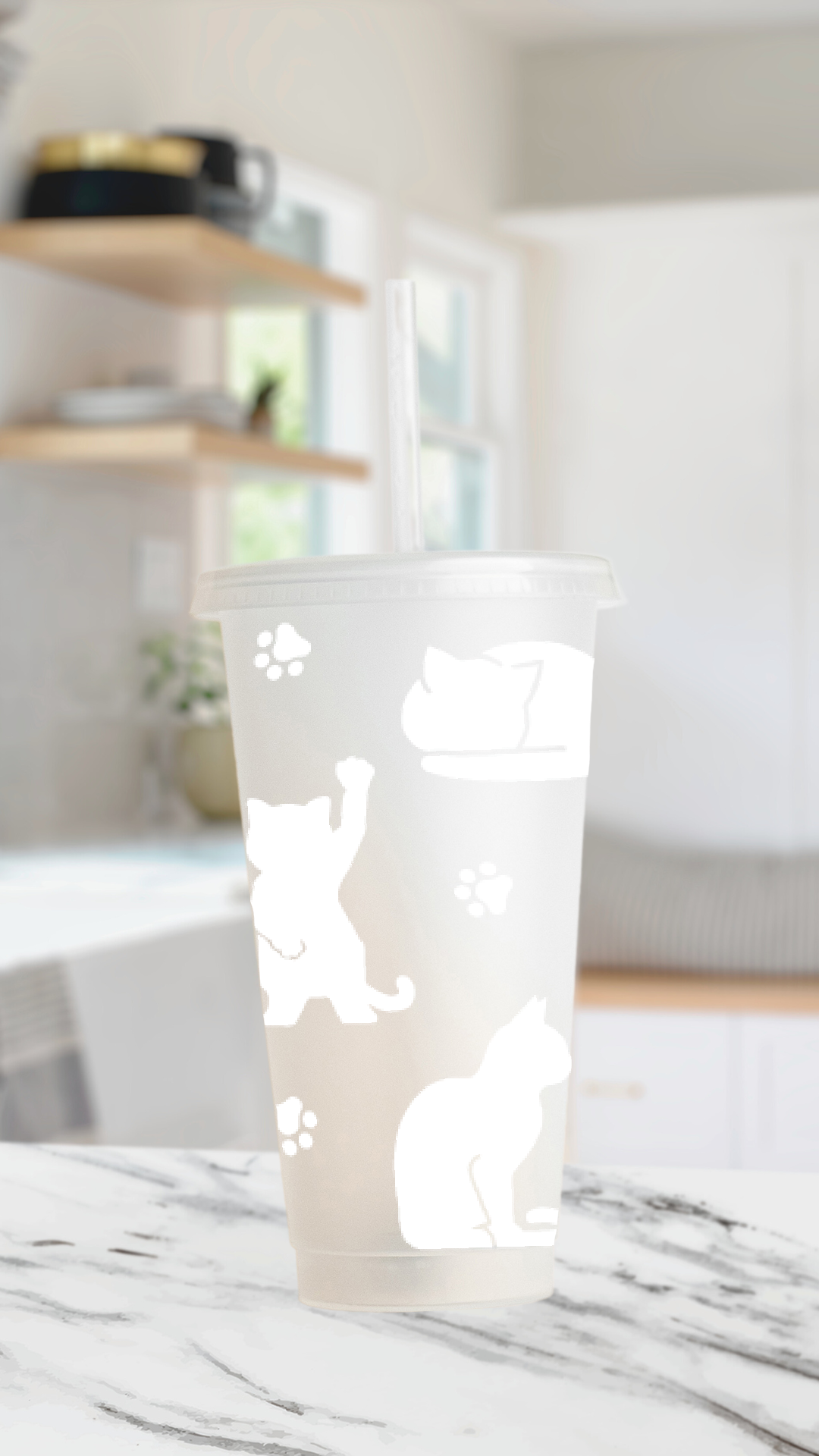 Kitty Cat Cold Cup – 24 oz Reusable Tumbler with Straw Cleaner
