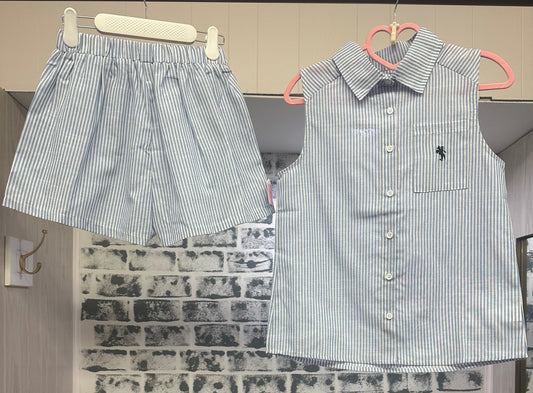 Bluebell Stripe Button-Up Short Set Tween