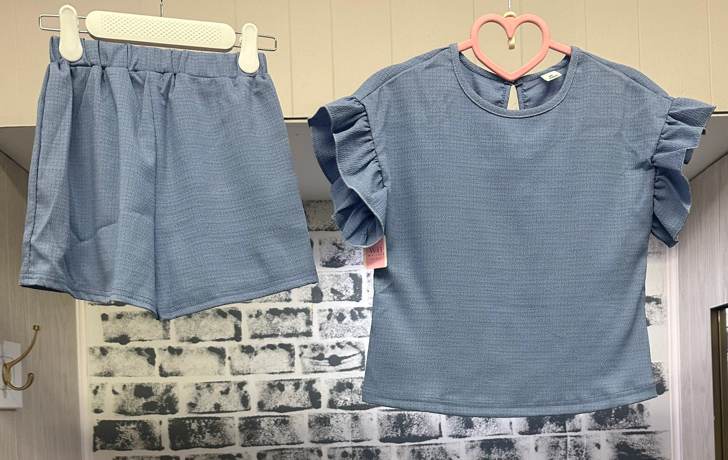 Dusty Blue Ruffle Sleeve Short Set Tween