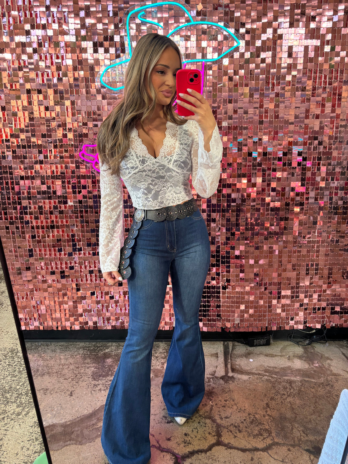 Fiona High Waisted Bell Bottom Flare Jeans - Medium Wash Denim