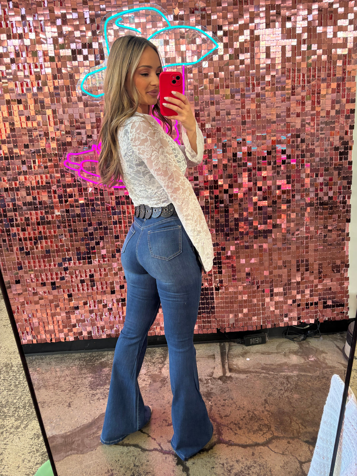 Fiona High Waisted Bell Bottom Flare Jeans - Medium Wash Denim