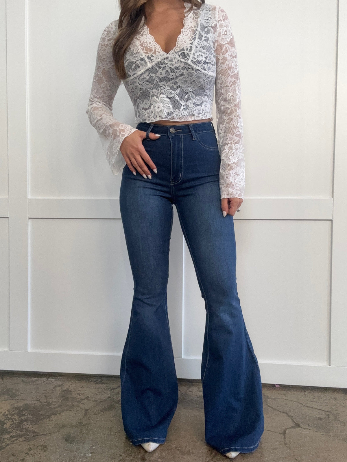 Fiona High Waisted Bell Bottom Flare Jeans - Medium Wash Denim