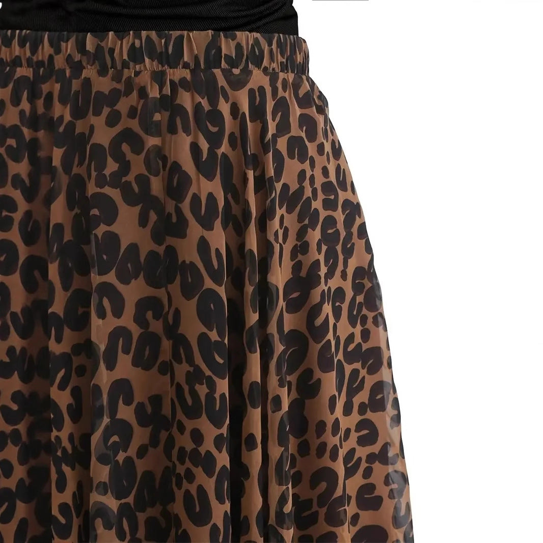 Print Skirt Leopard & Black Top Set