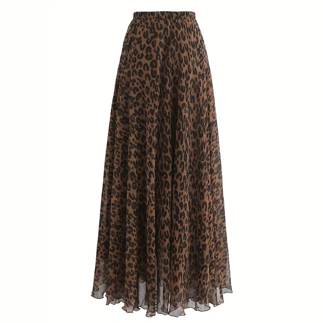 Print Skirt Leopard & Black Top Set