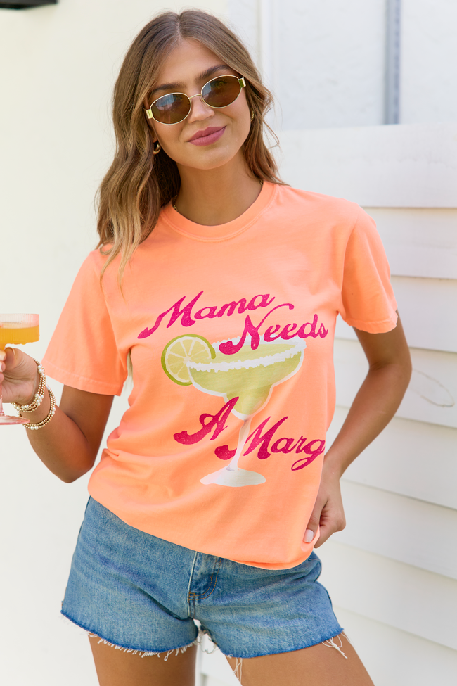 Mama Needs A Marg Neon Orange Graphic Tee SALE