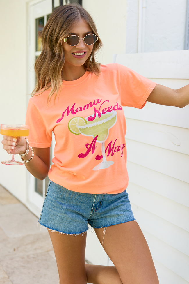 Mama Needs A Marg Neon Orange Graphic Tee SALE