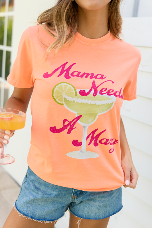Mama Needs A Marg Neon Orange Graphic Tee SALE