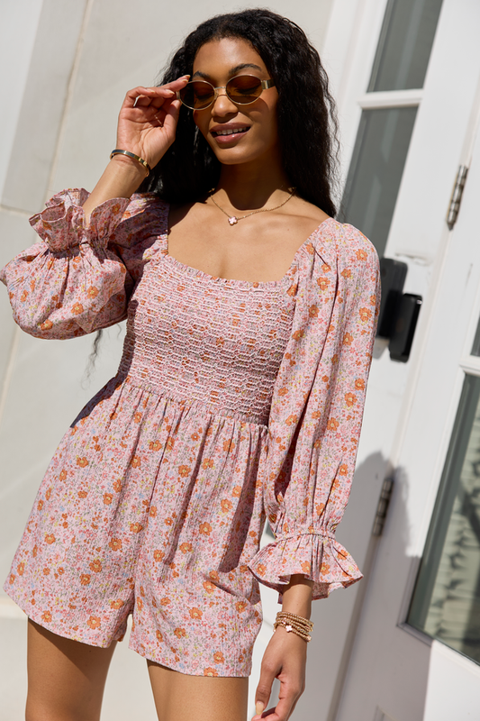Millie Pink Floral Smocked Top Romper