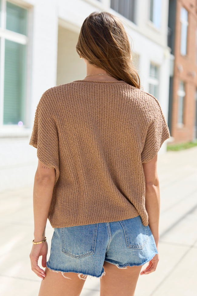 Alana Taupe Open Knit Short Sleeve Sweater