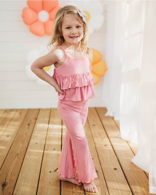Presley Ruffle Tank Two-Piece Set - Pink