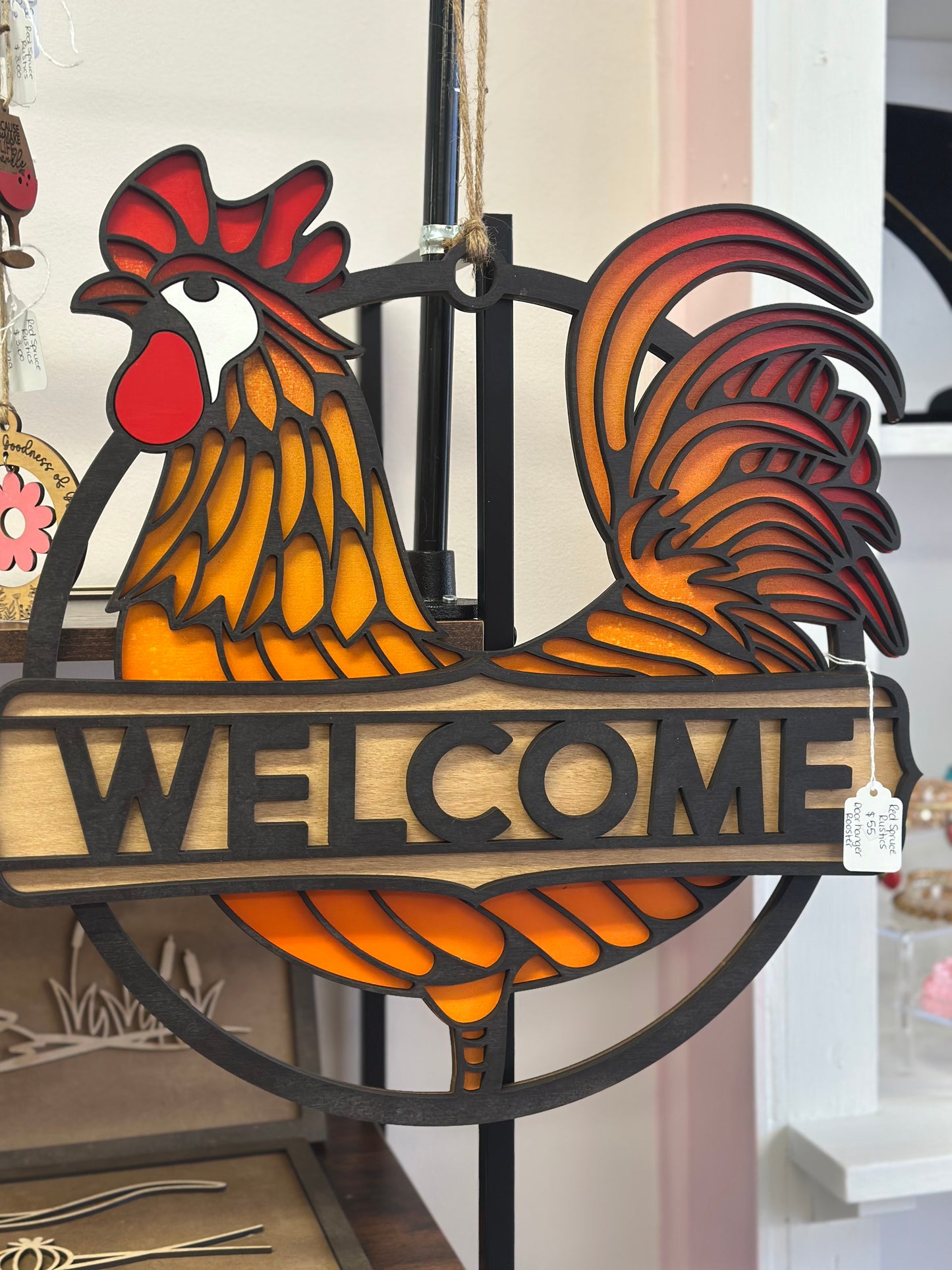 Rooster Welcome Wooden Sign