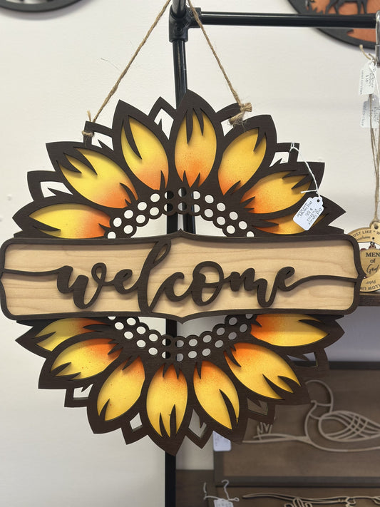 Sunflower Welcome Wooden Sign