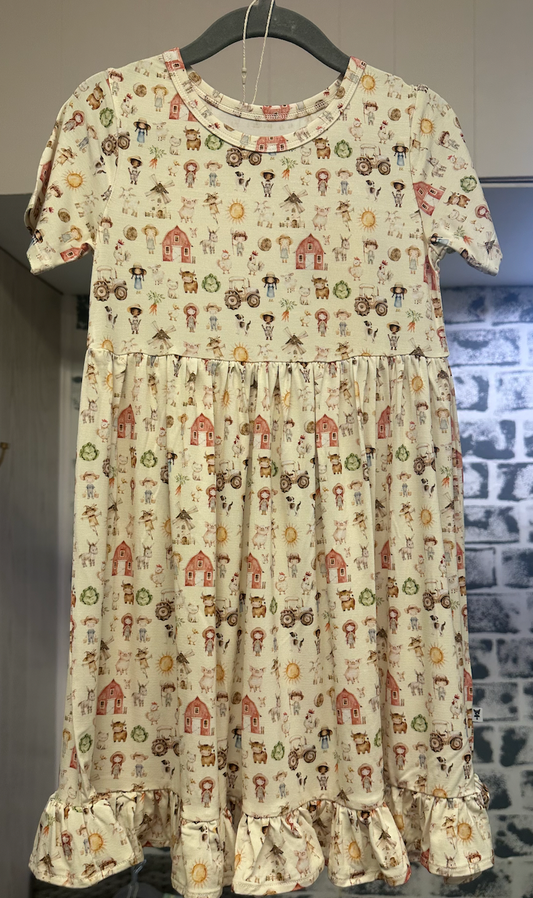 "Down on the Farm" Premium Bamboo Ruffle Twirl Dress