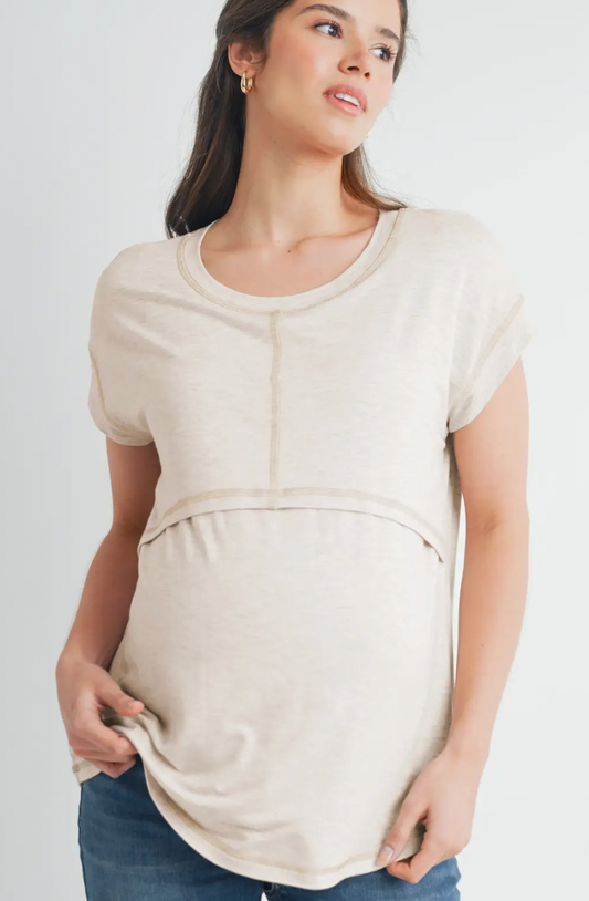 Double Layer Short Sleeve Maternity Nursing Top